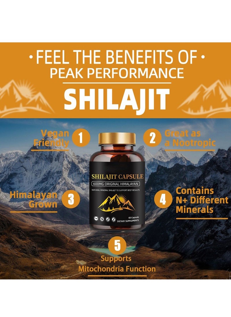 شيلاجيت آر إكس الهيمالايا shilajit الرجال والنساء كبسولات ( shilajeet ) - 600 ملغ من مكافئ الطاقة الطبيعية والقدرة على التحمل محسن - 60 كبسولات نباتي  - Image 4