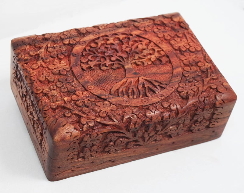 CRAFTCASTLE Handmade Wooden Jewellery Box for Women Jewel Organizer Tree Decor Gift Products,(6x4x2.5)Inches - Image 1