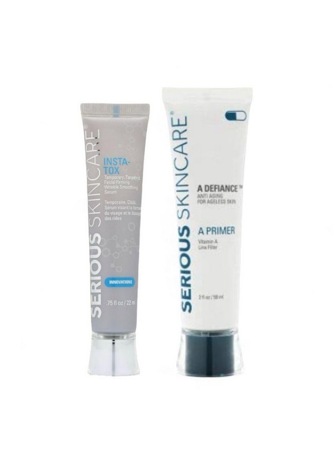 Serious Skincare - - Instant Line, Wrinkle And Pore Filler For Face - Skin Tightening - Insta-Tox Wrinkle Smoothing Serum .75 Fl Oz And A Primer Face Makeup Pore Minimizer - 2 Fl Oz. - Women And Men - Image 1