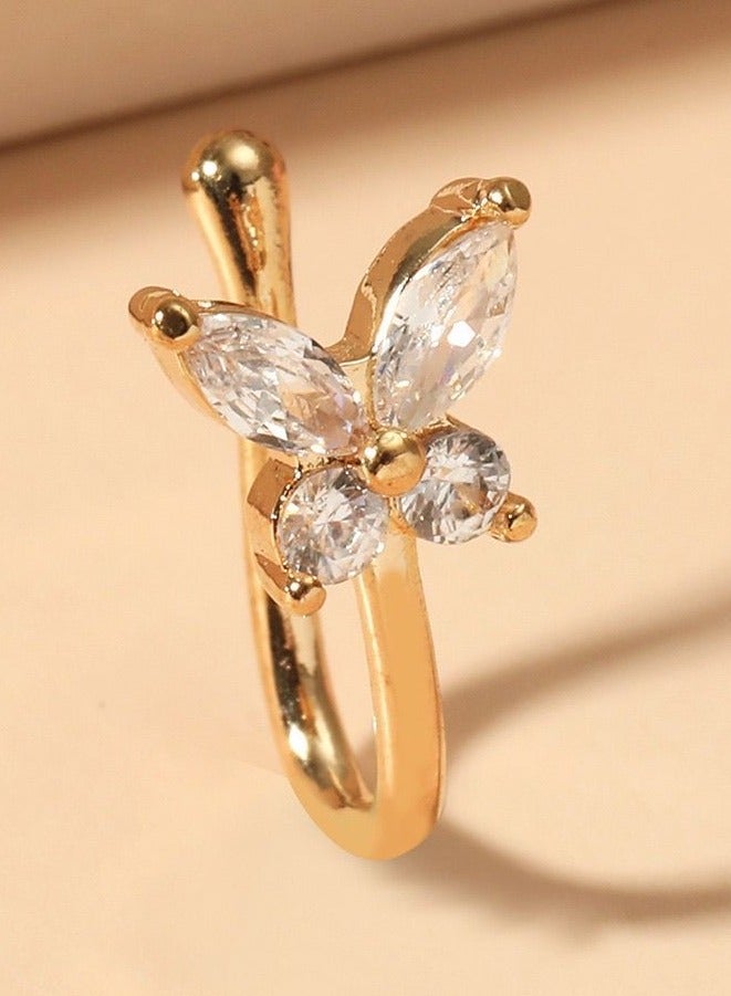 AuliceVerse 2-Piece Clip-On Nose Ring cuff Set - Stainless Steel U-Shaped Butterfly Zircon-Embedded Non-Piercing Nose Clips (Gold Plated) - Image 2