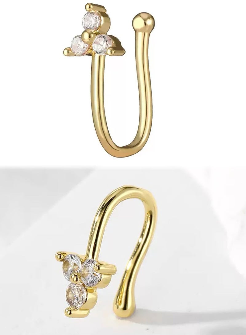 AuliceVerse 2-Piece Clip-On Nose Ring cuff Set - Stainless Steel U-Shaped Butterfly Zircon-Embedded Non-Piercing Nose Clips (Gold Plated) - Image 3