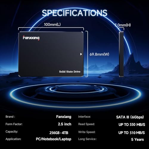 fanxiang فانشيانغ 512 جيجابايت SATA SSD 2.5'' SSD SATA III 6 Gb/s محرك أقراص الحالة الصلبة الداخلي يصل إلى 560 ميجابايت/ثانية 3D NAND SLC كاش لتعزيز أداء اللابتوب وكمبيوتر سطح المكتب 7 مم (0.28 بوصة) S101Q - Image 3