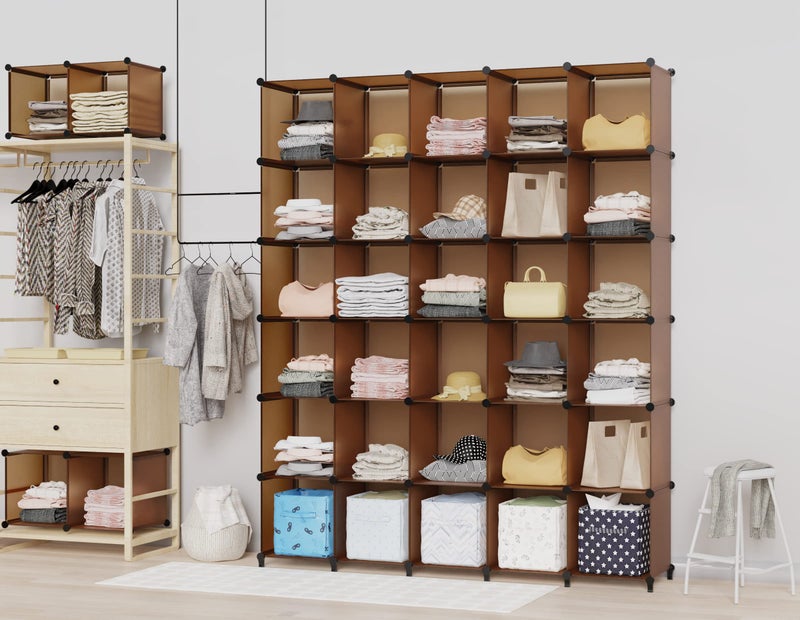 HOMIDEC Closet Organizers and Storage, 9 Cube Storage Organizer Cubes, Portable Closet Organizer Shelves for Clothes, Bedroom, Wardrobe, Kids Room, Bathroom, Brown - Image 2