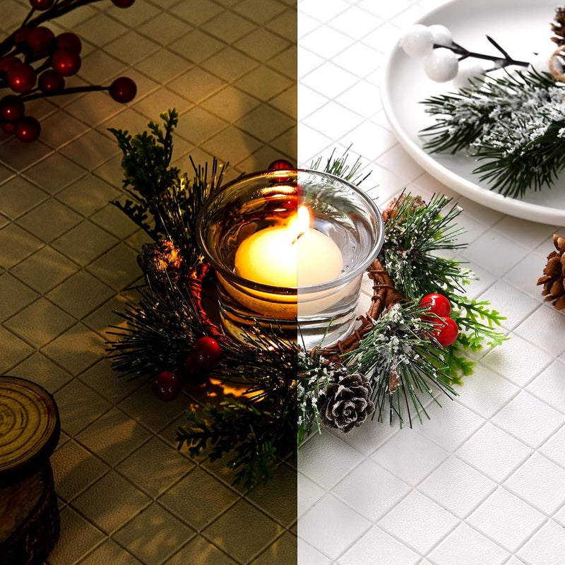 Dingion 12 Pcs Christmas Votive Candle Holder Set Xmas Table Centerpiece with Christmas Berry Candle Ring Decorative Glass Tealight Holder for Wedding Christian Church Xmas Holiday Table Decoration - Image 5