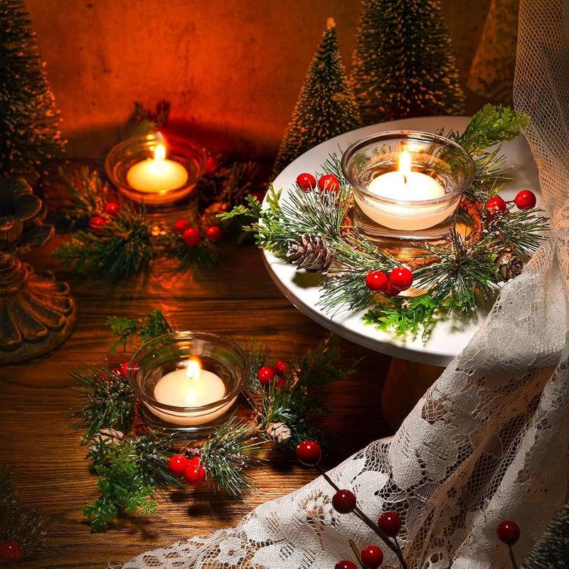 Dingion 12 Pcs Christmas Votive Candle Holder Set Xmas Table Centerpiece with Christmas Berry Candle Ring Decorative Glass Tealight Holder for Wedding Christian Church Xmas Holiday Table Decoration - Image 2