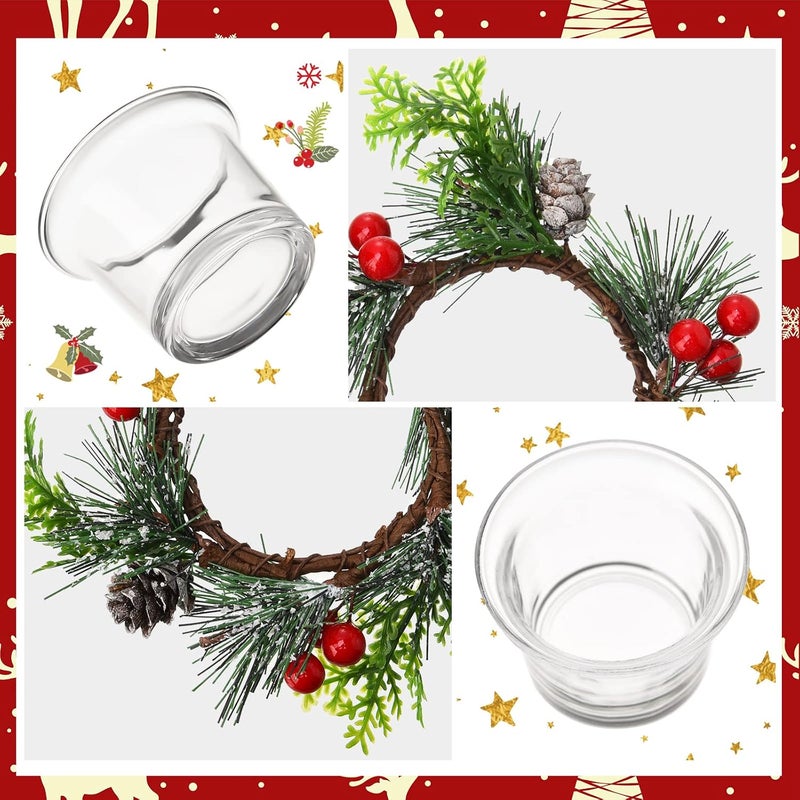 Dingion 12 Pcs Christmas Votive Candle Holder Set Xmas Table Centerpiece with Christmas Berry Candle Ring Decorative Glass Tealight Holder for Wedding Christian Church Xmas Holiday Table Decoration - Image 3