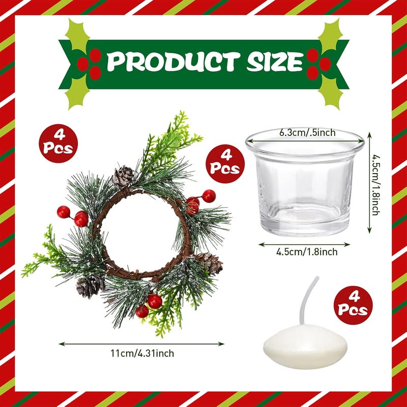 Dingion 12 Pcs Christmas Votive Candle Holder Set Xmas Table Centerpiece with Christmas Berry Candle Ring Decorative Glass Tealight Holder for Wedding Christian Church Xmas Holiday Table Decoration - Image 4