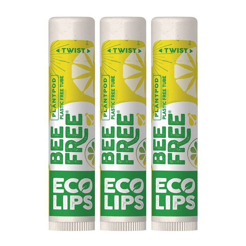 Eco Lips Vegan Lip Balm Lemon Lime Flavor 3 Pack  Bee Free with Candelilla Wax Cocoa Butter  Coconut Oil Lip Care Soothe  Moisturize Dry Chapped Lips  100 PlasticFree Plant Pod Packaging  Made in USA