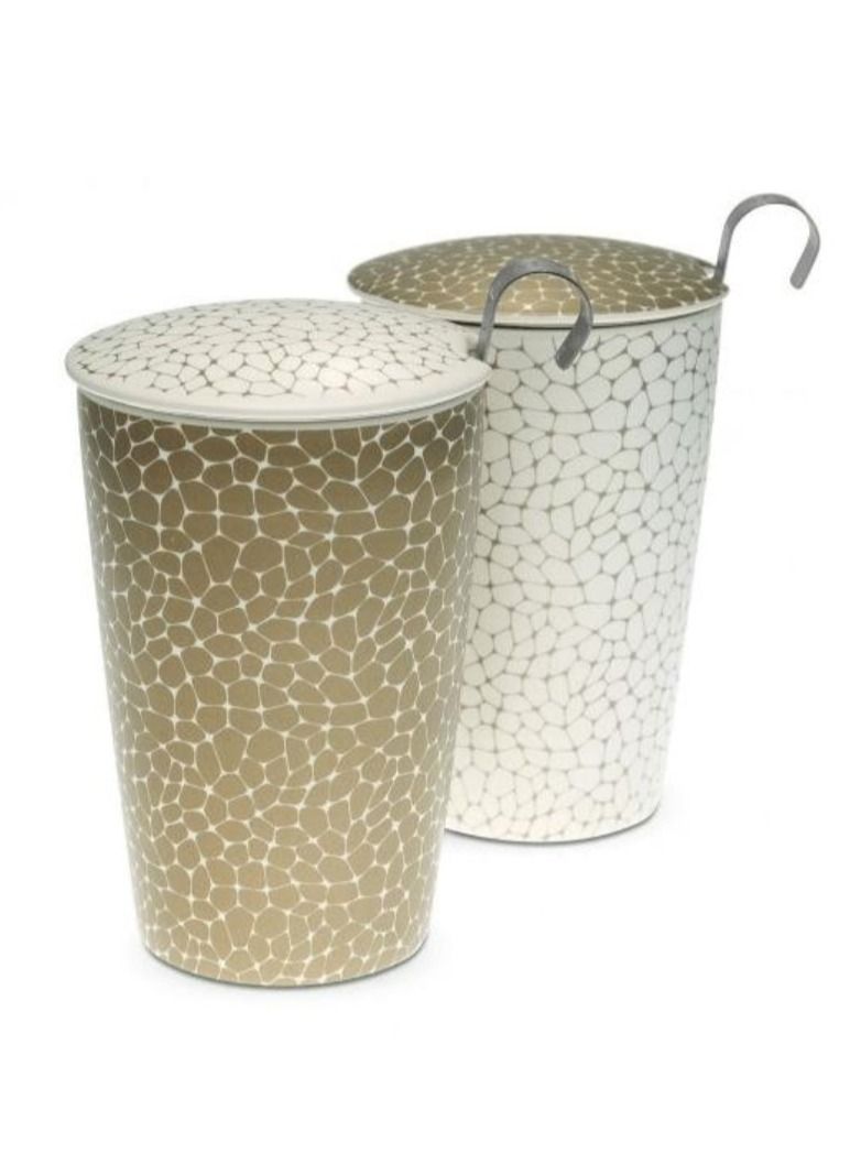 تيلاند كوب خزفي مزدوج الجدار مقاوم للحرارة "أحجار ليلك" مع مصفاة وغطاء للقهوة والشاي والكاكاو والحليب (0.35 لتر)