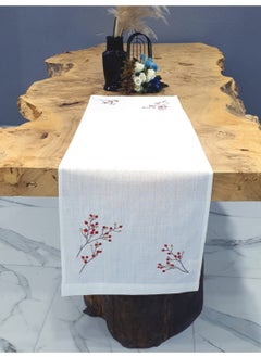 Tanem Home Red Floral Imported Linen Embroidered Placemat, Runner 40X140CM White 