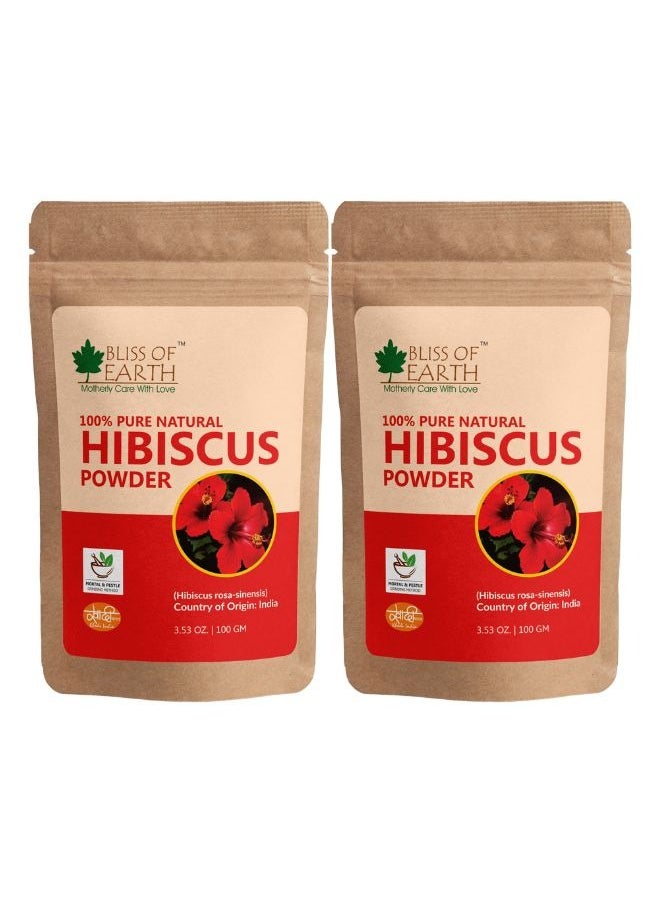 BLISS OF EARTH 100% Pure & Natural Hibiscus Powder 100GM Makes Hair Stronger & Thicker Controls Ageing Cures Acne & Pimples Pack of 2  - Image 1