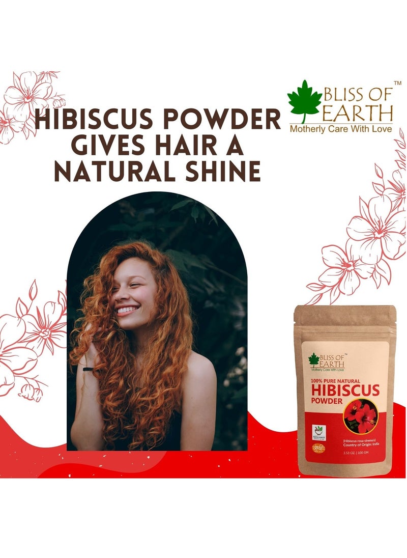 BLISS OF EARTH 100% Pure & Natural Hibiscus Powder 100GM Makes Hair Stronger & Thicker Controls Ageing Cures Acne & Pimples Pack of 2  - Image 2