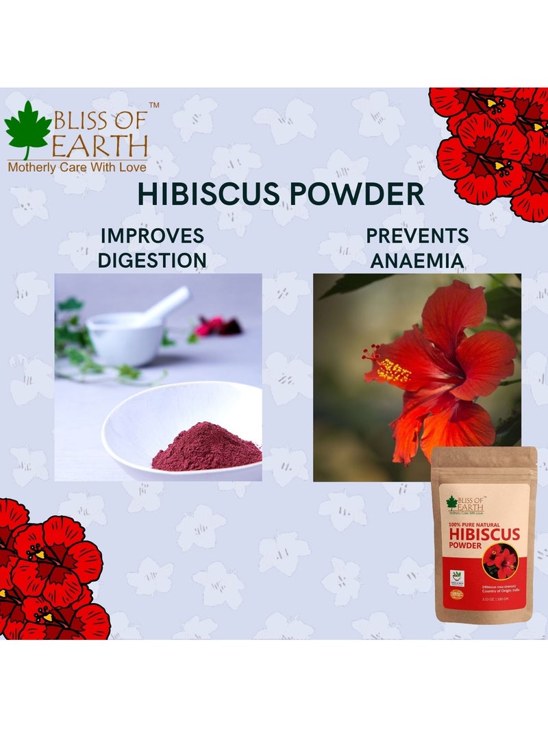 BLISS OF EARTH 100% Pure & Natural Hibiscus Powder 100GM Makes Hair Stronger & Thicker Controls Ageing Cures Acne & Pimples Pack of 2  - Image 3