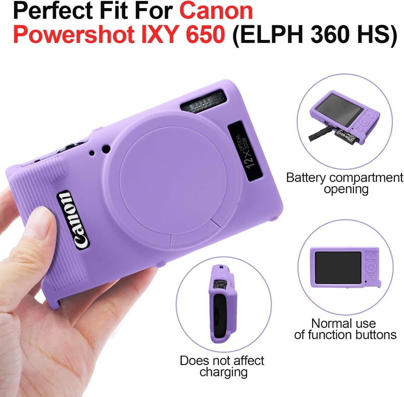 إيزي هود غطاء كاميرا إيزي هود لكانون IXUS 285 HS/IXY 650/ELPH 360، غطاء كاميرا سيليكون ناعم مع غطاء عدسة قابل للإزالة، حافظة واقية مضادة للخدش نحيفة للجسم (أرجواني) أسعار مختلفة للتصاميم - Image 5