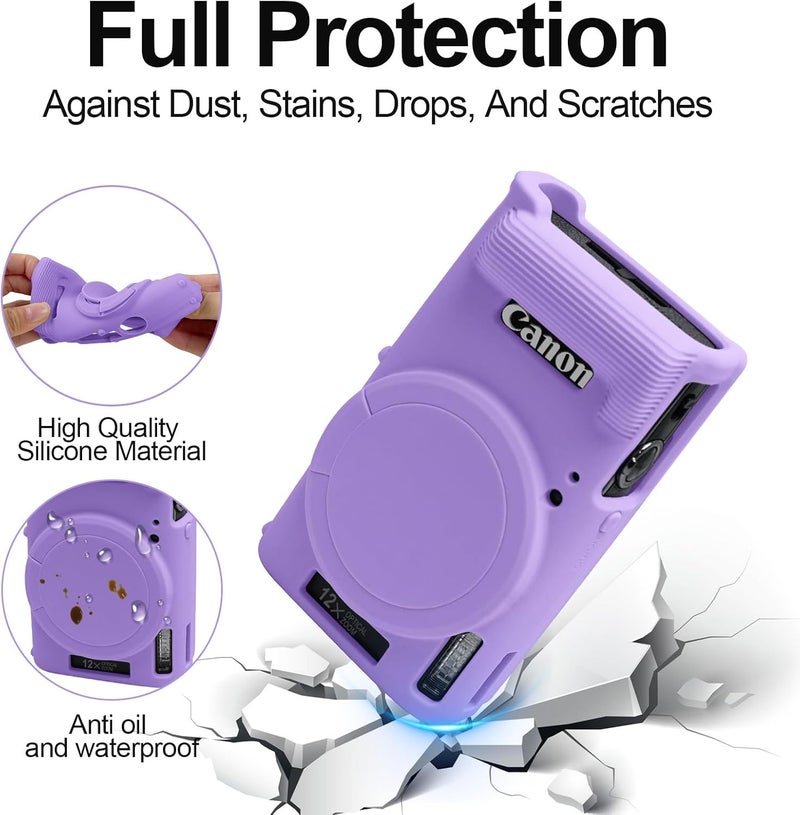 إيزي هود غطاء كاميرا إيزي هود لكانون IXUS 285 HS/IXY 650/ELPH 360، غطاء كاميرا سيليكون ناعم مع غطاء عدسة قابل للإزالة، حافظة واقية مضادة للخدش نحيفة للجسم (أرجواني) أسعار مختلفة للتصاميم - Image 3