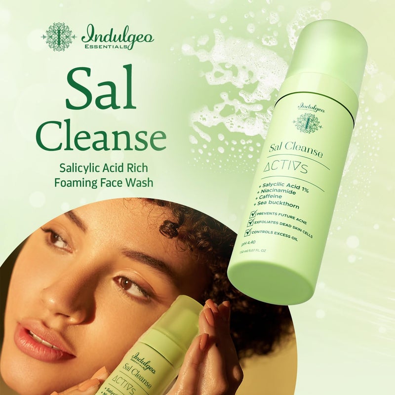 Indulgeo Essentials Salicylic Acid Foaming Face Wash Sal Cleanse AntiAcne Cleanser Remove Dead Skin ExcessOil and Reduce Blackheads Breakouts Suitable for Men Women 150ml - Image 2