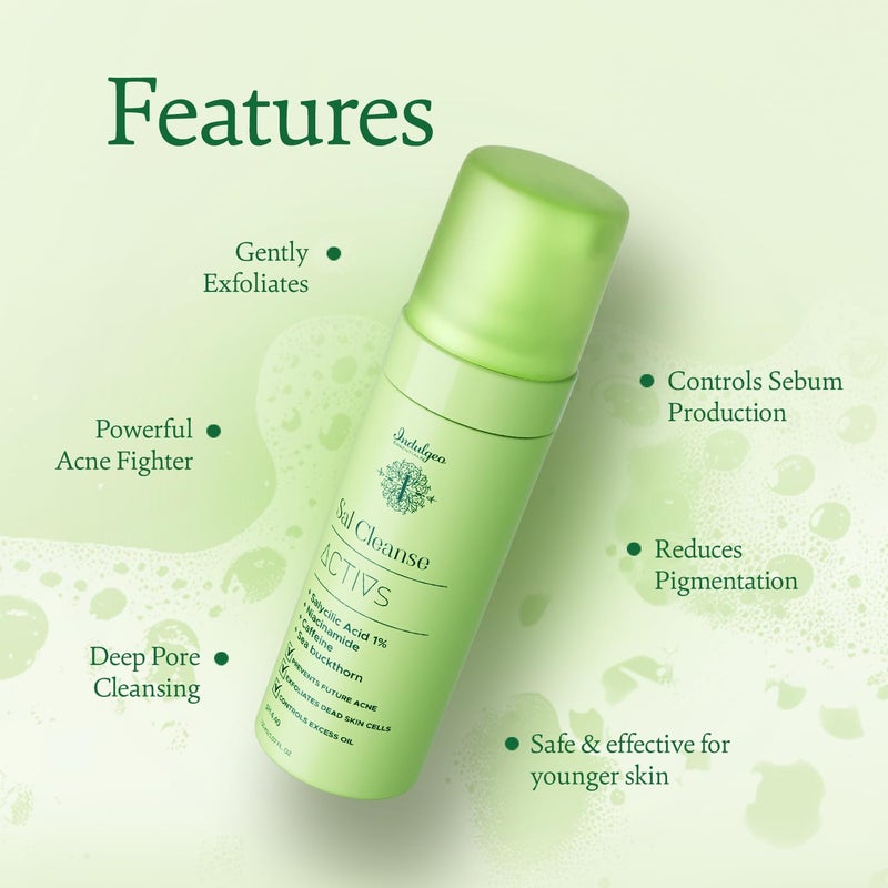 Indulgeo Essentials Salicylic Acid Foaming Face Wash Sal Cleanse AntiAcne Cleanser Remove Dead Skin ExcessOil and Reduce Blackheads Breakouts Suitable for Men Women 150ml - Image 4