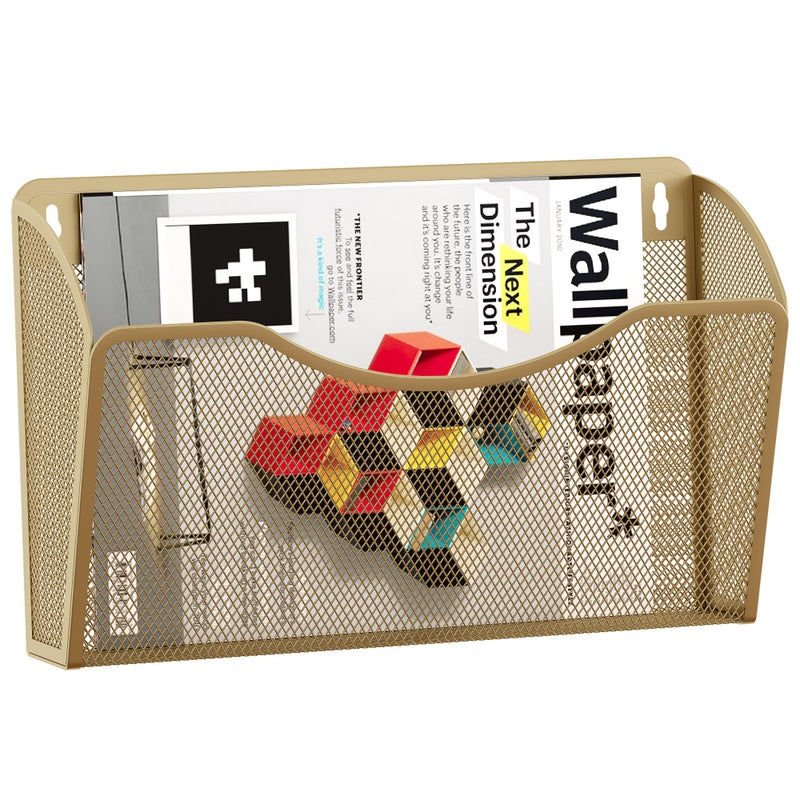 EasyPAG Single Pocket Wall File Organizer, Mesh Hanging File Folder Organizer for Letter/A4 Size Folders, Wall Mounted Vertical Mail Holder for Paperwork, Office, Home, School, Gold - Image 1