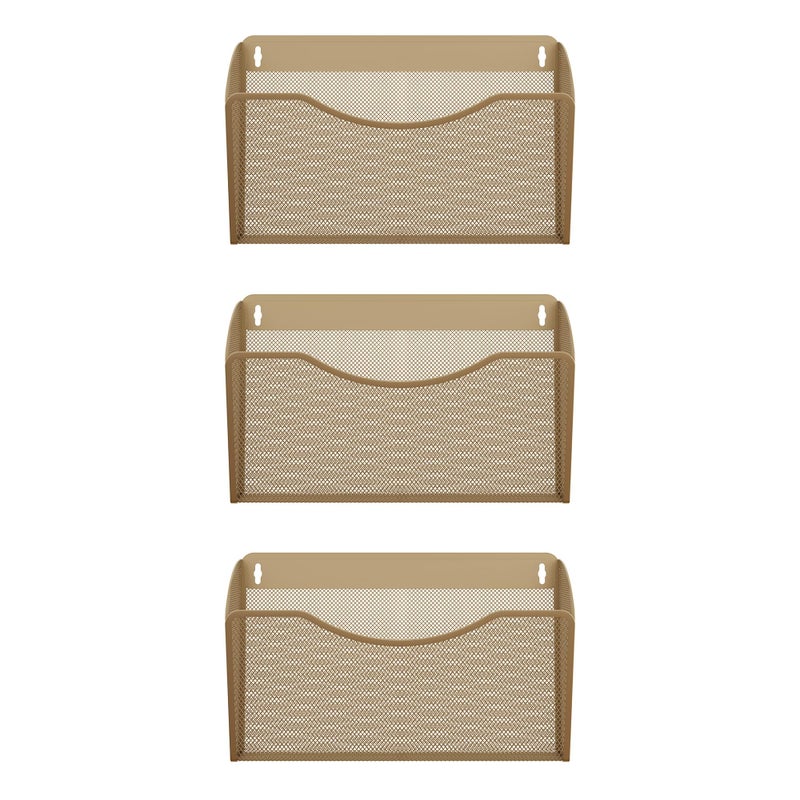 EasyPAG Single Pocket Wall File Organizer, Mesh Hanging File Folder Organizer for Letter/A4 Size Folders, Wall Mounted Vertical Mail Holder for Paperwork, Office, Home, School, Gold - Image 2