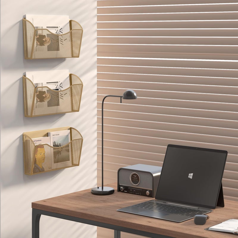 EasyPAG Single Pocket Wall File Organizer, Mesh Hanging File Folder Organizer for Letter/A4 Size Folders, Wall Mounted Vertical Mail Holder for Paperwork, Office, Home, School, Gold - Image 5