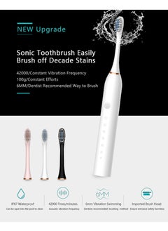 Arabest Adult Sonic Electric Toothbrush,USB Charging,Fully Automatic,Waterproof,6-Speed Cleaning Mode,with 4 Replaceable Toothbrush Heads  - Image 2