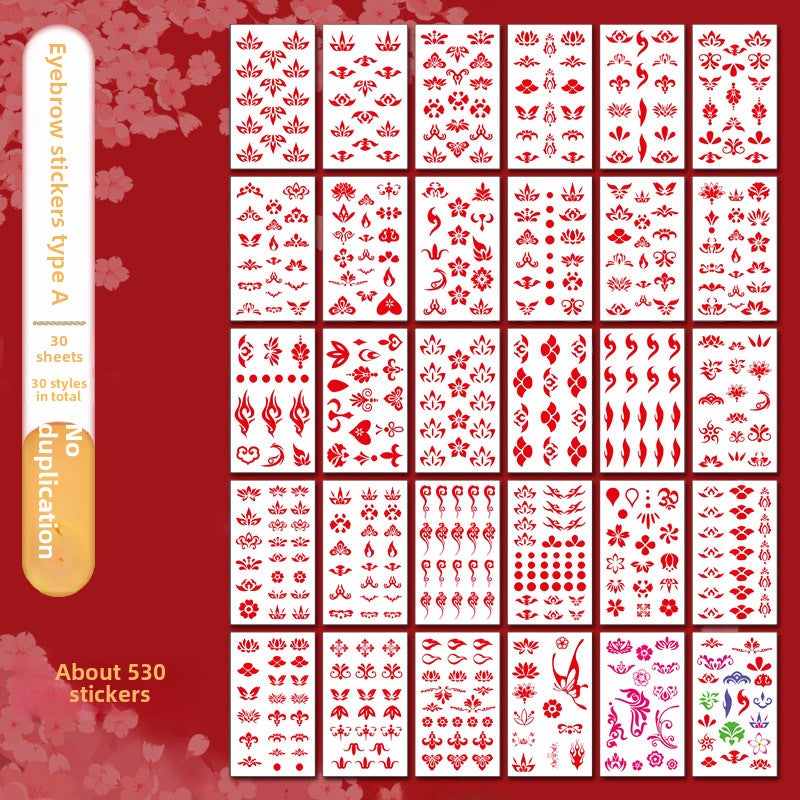 Generic Girls Princess Tassel Hanfu Hair Clip Eyebrow stickers 1 set of 30 [about 530 stickers]]