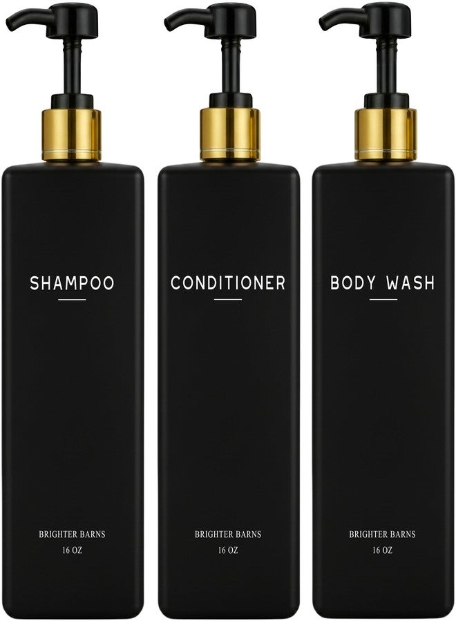 Brighter Barns Black Shampoo and Conditioner Dispenser Set by Brighter Barns - Body Wash and Shower Soap Dispenser - Refillable Shampoo and Conditioner Bottles for Gold Bathroom Decor, Guest Bathroom, Airbnb (Black) - Image 1