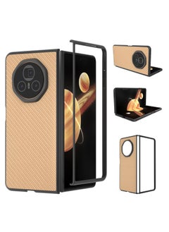 Case For Honor Magic V3 Black Frame Carbon Fiber Texture PU Phone Case