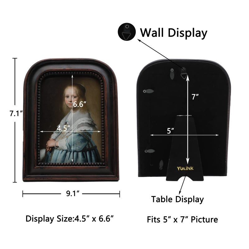 YULINK 5x7 Vintage Picture Frame, Antique Ornate Rustic Brown Photo Frame, for Tabletop and Wall Display, Decorative Retro Home Decor, Old Fashioned Photo Gallery Art - Image 4