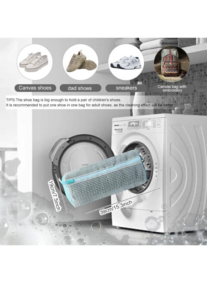 كيس غسيل الأحذية للغسالة، شبكة متينة باللون الرمادي بسحاب لحماية الأحذية الرياضية - Image 2