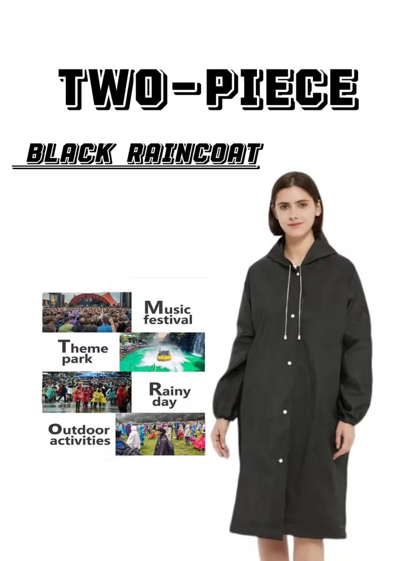 Generic 2-Pack Rain Poncho for Adults | Unisex Portable Disposable EVA Raincoat | Outdoor Travel Emergency Heavy Rain Protection Set - Black - Image 1