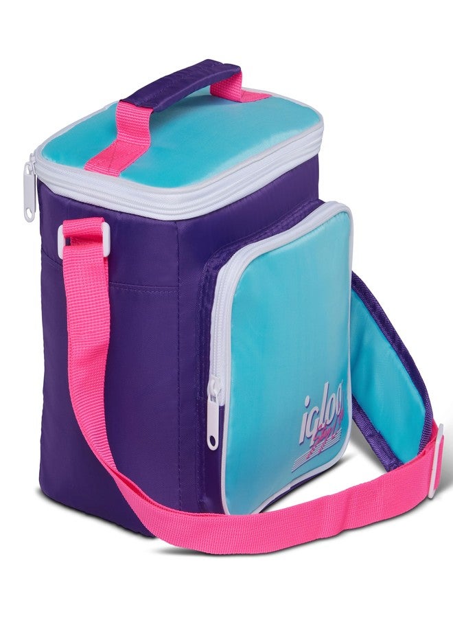 Igloo 90s Retro Collection Square Lunch Box Cooler with Front Pocket and Adjustable Strap, Purple - Image 1