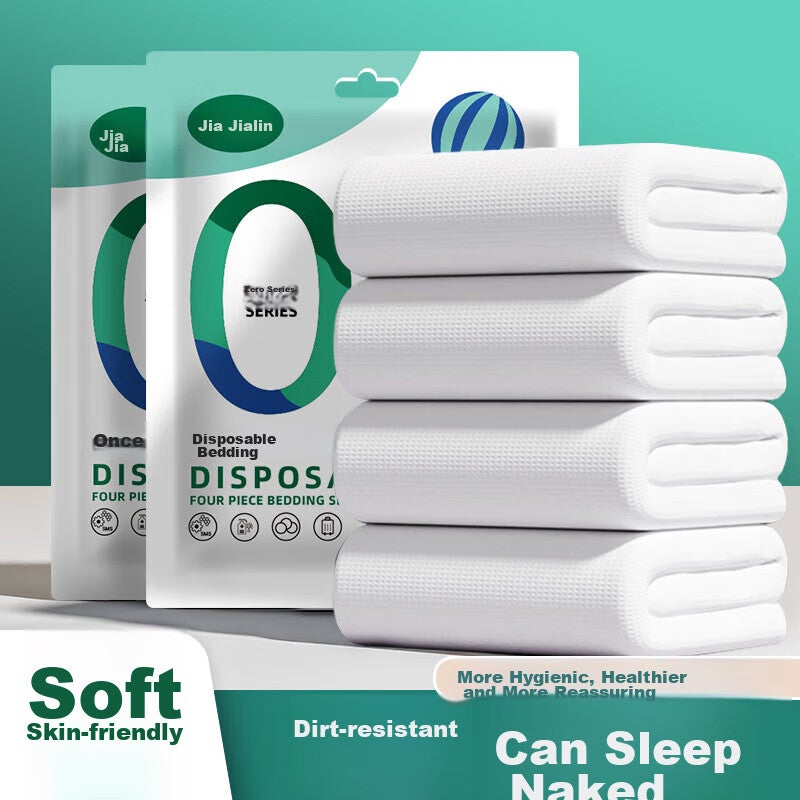 JAJALIN Disposable Four-Piece Bedding Set Including Bed Sheet, Duvet Cover, Pillowcases, Travel Hygiene Sleeping Bag, Hotel Bedding Supplies - Image 1