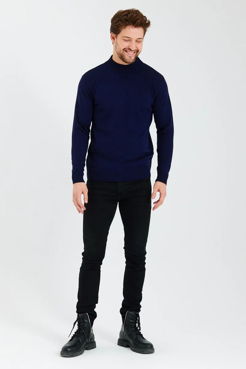 ام ار اس كلوثينج Half Turtleneck Men's Navy Blue Slim Fit Mold Wool Knitwear Sweater