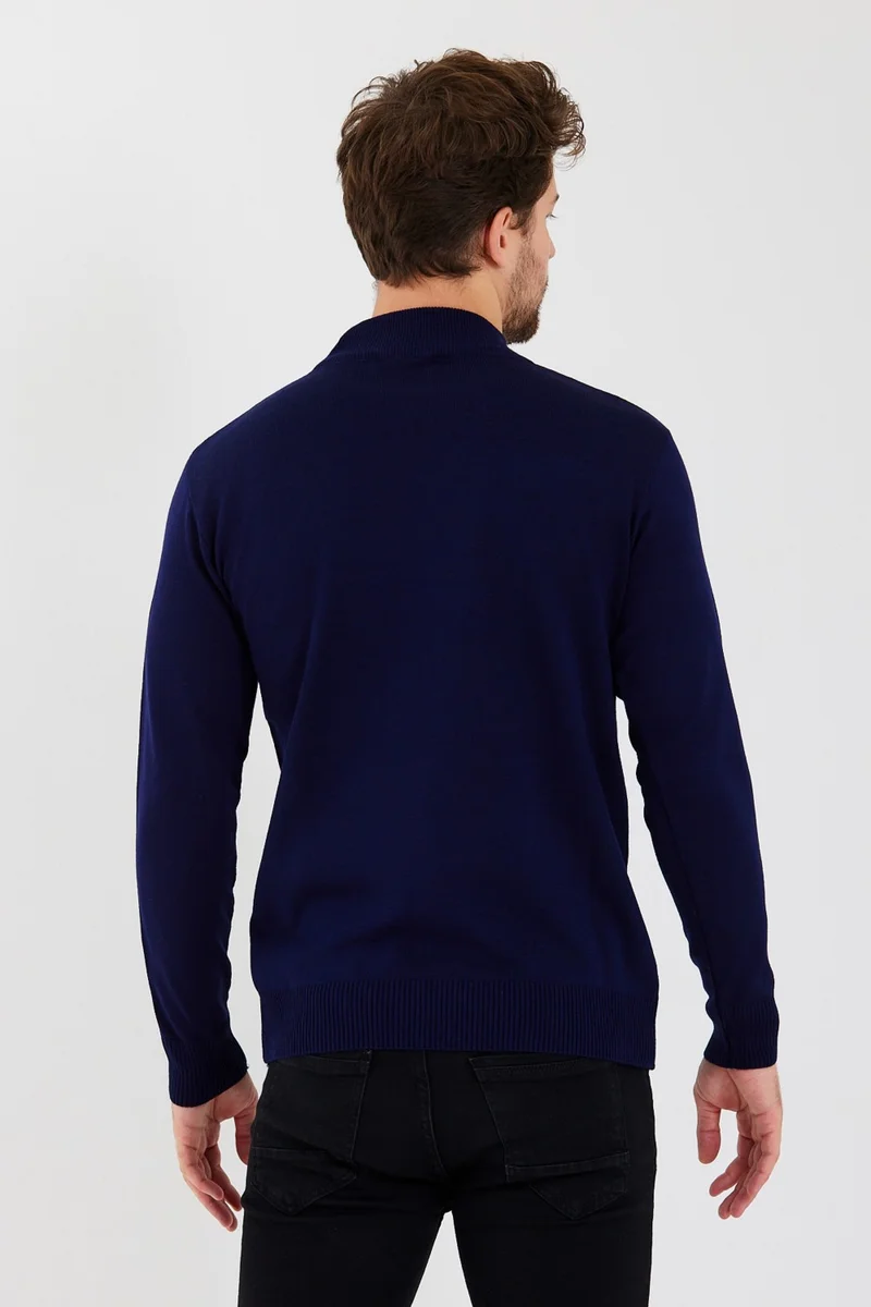 ام ار اس كلوثينج Half Turtleneck Men's Navy Blue Slim Fit Mold Wool Knitwear Sweater