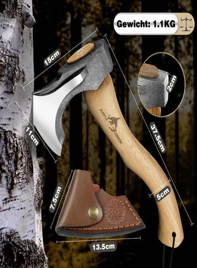 Purple Dragon Camping Hatchet 14.7 Inch Hand Forged Splitting Axe - Outdoor Wood Splitting, Chopping & Carving Tool with Leather Sheath, Bushcraft Survival Wooden Handle Axe for Garden & Forest Use - Image 5