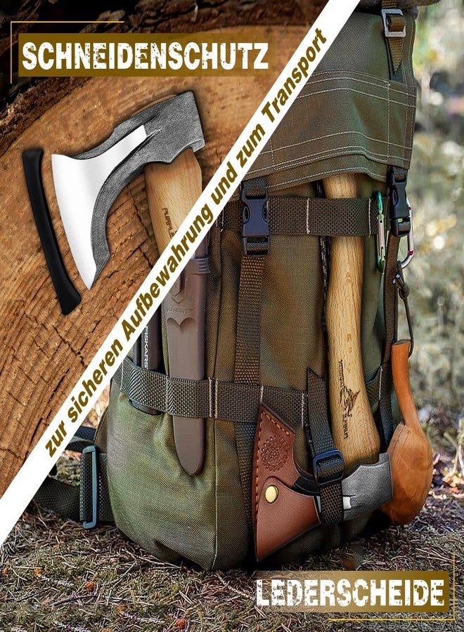 Purple Dragon Camping Hatchet 14.7 Inch Hand Forged Splitting Axe - Outdoor Wood Splitting, Chopping & Carving Tool with Leather Sheath, Bushcraft Survival Wooden Handle Axe for Garden & Forest Use - Image 4