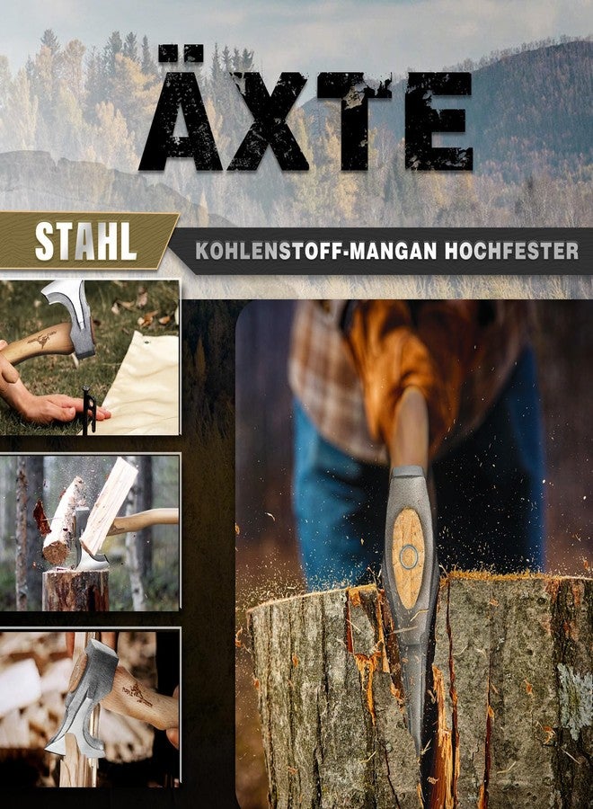 Purple Dragon Camping Hatchet 14.7 Inch Hand Forged Splitting Axe - Outdoor Wood Splitting, Chopping & Carving Tool with Leather Sheath, Bushcraft Survival Wooden Handle Axe for Garden & Forest Use - Image 3