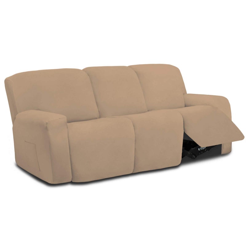 Easy-Going EasyGoing 8 Pieces Microfiber Stretch Sectional Recliner Sofa Slipcover Soft Fitted Fleece 3 Seats Couch Cover Washable Furniture Protector with Elasticity for Kids PetRecliner Sofa Camel - Image 1