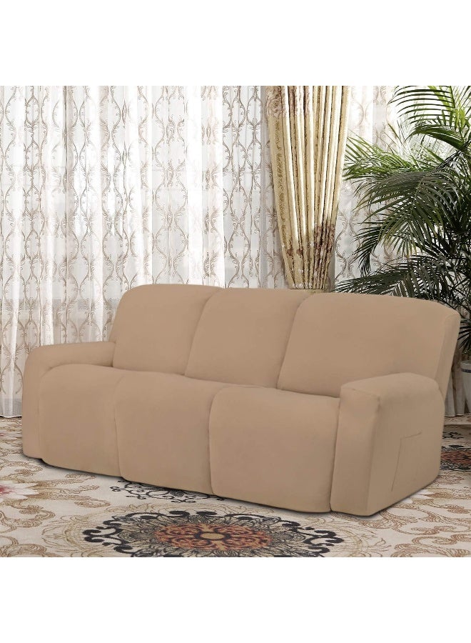 Easy-Going EasyGoing 8 Pieces Microfiber Stretch Sectional Recliner Sofa Slipcover Soft Fitted Fleece 3 Seats Couch Cover Washable Furniture Protector with Elasticity for Kids PetRecliner Sofa Camel - Image 3