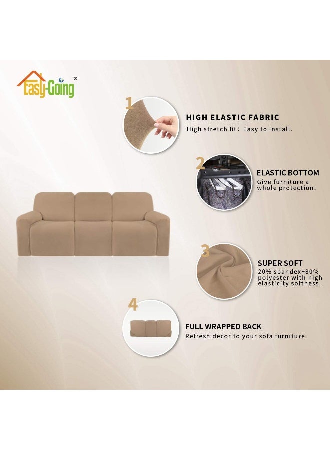 Easy-Going EasyGoing 8 Pieces Microfiber Stretch Sectional Recliner Sofa Slipcover Soft Fitted Fleece 3 Seats Couch Cover Washable Furniture Protector with Elasticity for Kids PetRecliner Sofa Camel - Image 4