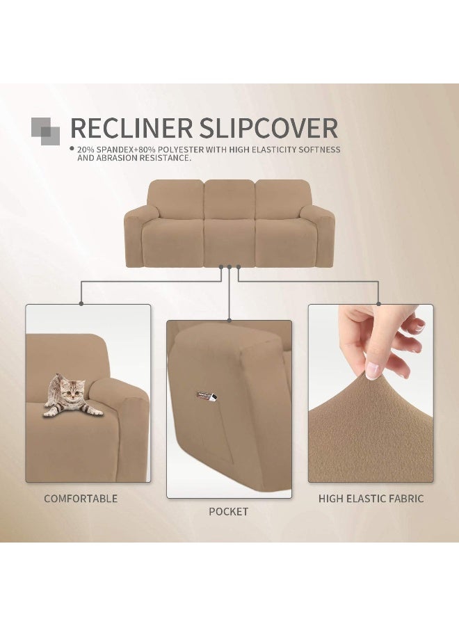 Easy-Going EasyGoing 8 Pieces Microfiber Stretch Sectional Recliner Sofa Slipcover Soft Fitted Fleece 3 Seats Couch Cover Washable Furniture Protector with Elasticity for Kids PetRecliner Sofa Camel - Image 5