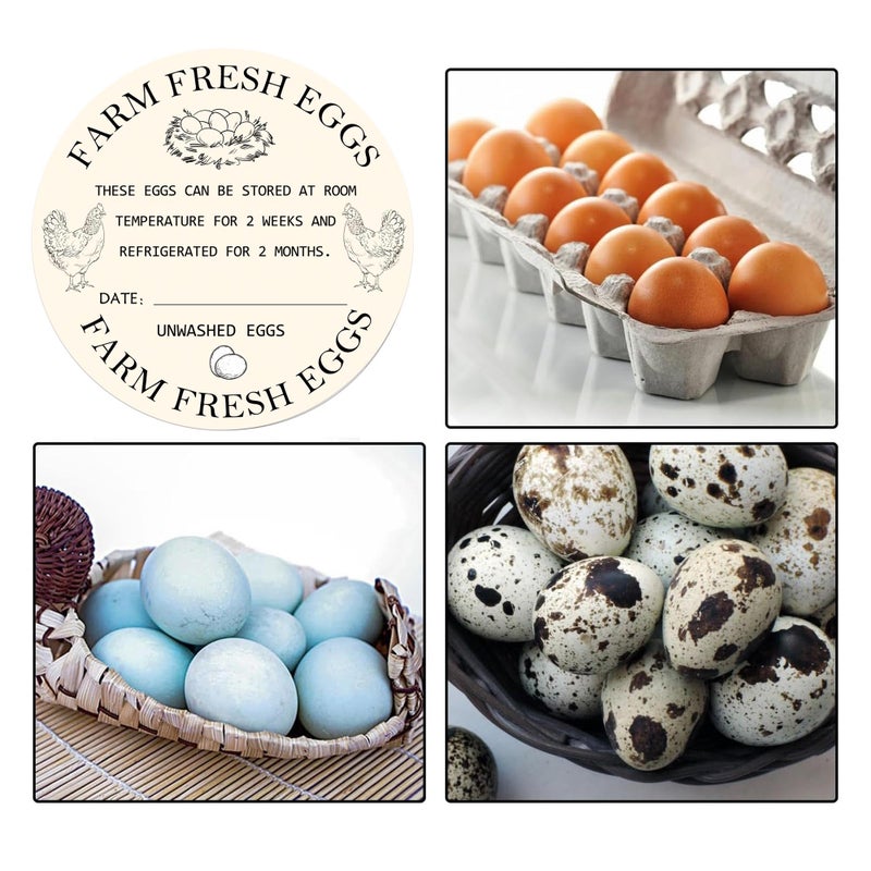 Well Tile 500Pcs Farm Fresh Egg Carton Stickers 2inch Round Unwashed Egg Carton Labels with Collection Date Self-Adhesive Egg Packaging Labeling for Chicken Duck Quail Egg (Yellow) - Image 3