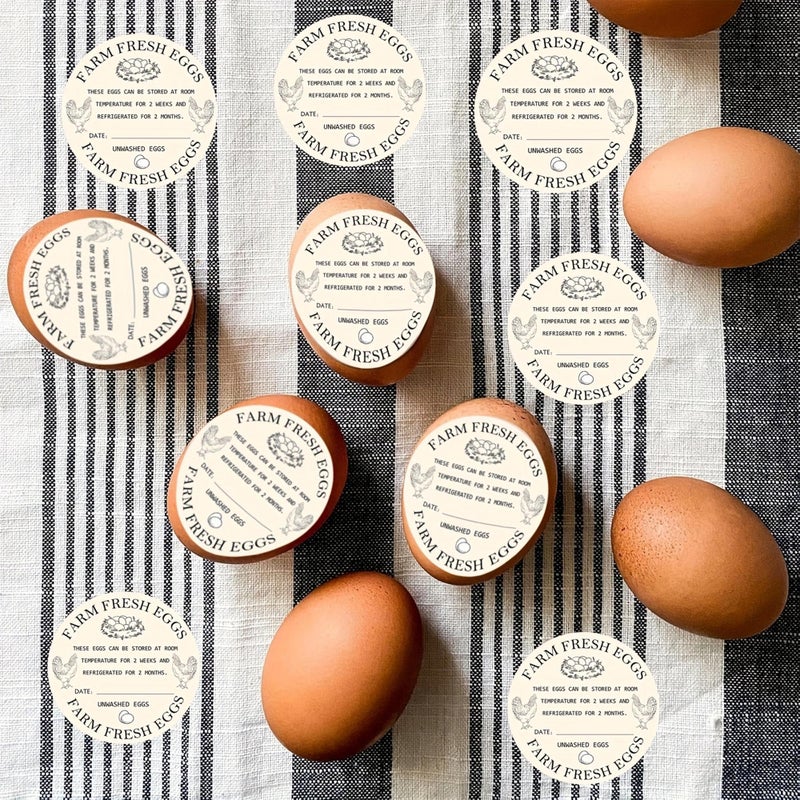 Well Tile 500Pcs Farm Fresh Egg Carton Stickers 2inch Round Unwashed Egg Carton Labels with Collection Date Self-Adhesive Egg Packaging Labeling for Chicken Duck Quail Egg (Yellow) - Image 2