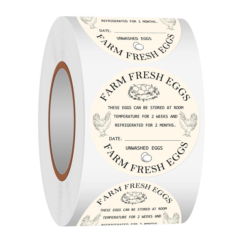 Well Tile 500Pcs Farm Fresh Egg Carton Stickers 2inch Round Unwashed Egg Carton Labels with Collection Date Self-Adhesive Egg Packaging Labeling for Chicken Duck Quail Egg (Yellow) - Image 1