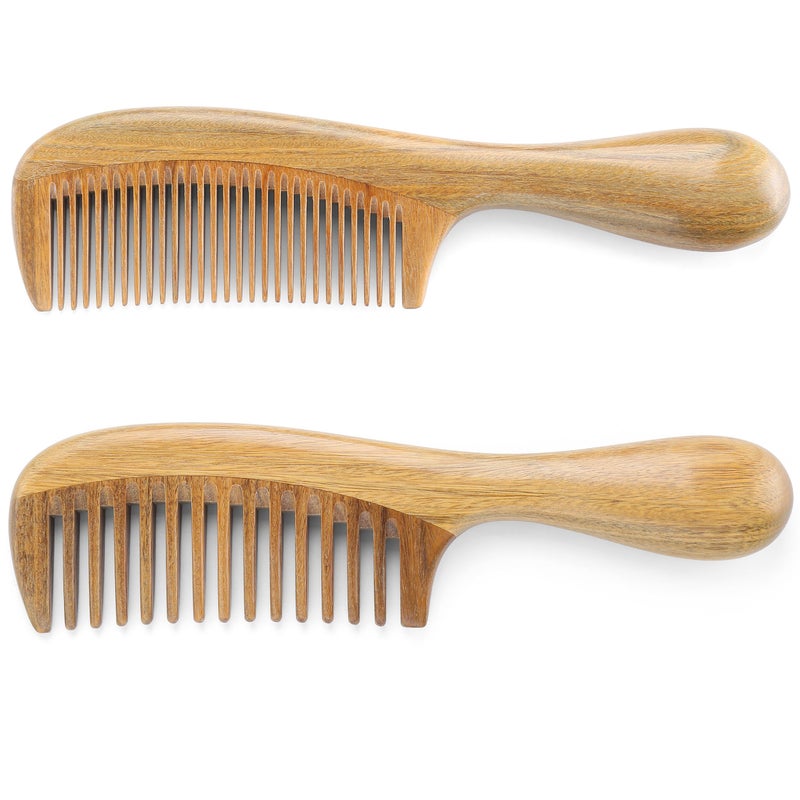 Onedor Handmade Sandalwood Hair Combs Set - Anti-Static Scented Wooden Wide Tooth and Fine Tooth Combs for Natural Hair Detangling - Image 1