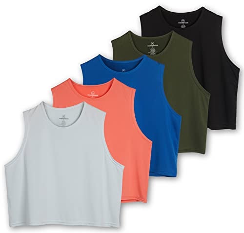 REALESSENTIALS Real Essentials 5 Pack: Women's Dry Fit Crop Summer Tank Top - Gym Yoga Workout Sports Tee (Available in Plus Size) Set 8, M - Image 1