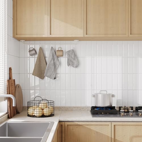 Yoillione Peel and Stick Backsplash for Kitchen: Self Adhesive Wall Tiles for Bathroom - Vinyl Thick Back Splash Tile (10, Vinyl White) - Image 1