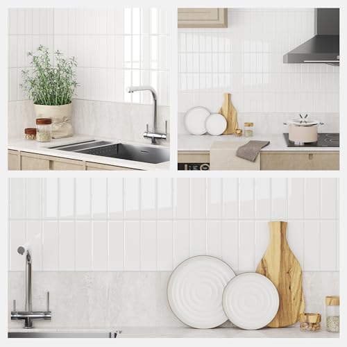 Yoillione Peel and Stick Backsplash for Kitchen: Self Adhesive Wall Tiles for Bathroom - Vinyl Thick Back Splash Tile (10, Vinyl White) - Image 2