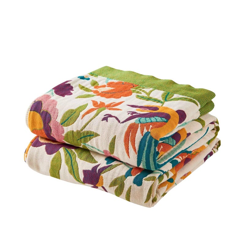 XIBLC Boho Throw Blanket for Bed, 100% Cotton Soft Rustic Quilt Fall Blanket, 50"x60" Colorful Floral Printed Farmhouse Decor Bed Blankets, All Season Rustic Reversible Bohemian Throw Quilt - Image 1